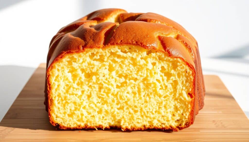 A luscious, golden-brown sour cream pound cake, freshly baked and ready to be sliced. The cake's surface is adorned with a delicate crackled crust, inviting the viewer to imagine its moist, tender crumb. Soft natural lighting casts warm shadows, highlighting the cake's alluring texture and heightening its appetizing appeal. The scene is set against a clean, minimalist backdrop, allowing the cake to be the undisputed star of the composition. A sense of simple elegance and homemade comfort pervades the image, perfectly capturing the essence of "The Magic of Sour Cream in Pound Cake". A luscious, golden-brown sour cream pound cake, freshly baked and ready to be sliced. The cake's surface is adorned with a delicate crackled crust, inviting the viewer to imagine its moist, tender crumb. Soft natural lighting casts warm shadows, highlighting the cake's alluring texture and heightening its appetizing appeal. The scene is set against a clean, minimalist backdrop, allowing the cake to be the undisputed star of the composition. A sense of simple elegance and homemade comfort pervades the image, perfectly capturing the essence of "The Magic of Sour Cream in Pound Cake".