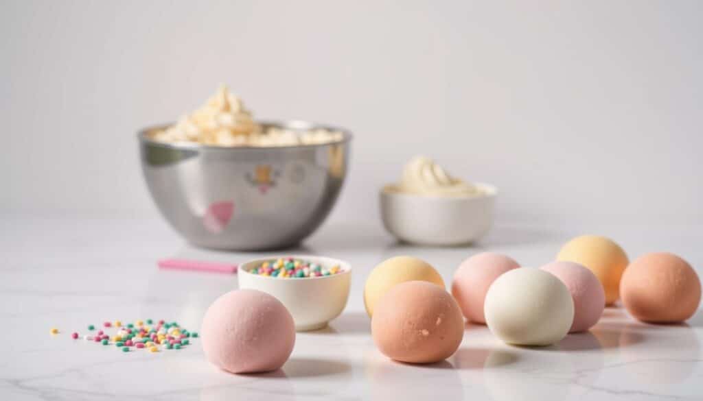 A neatly arranged still life of the essential ingredients for Starbucks-style cake pops. In the foreground, a selection of bite-sized spherical cakes in various pastel colors sit atop a pristine white marble surface, accompanied by a small bowl of sprinkles. In the middle ground, a mixing bowl filled with cake crumbs and a dollop of creamy frosting stand ready for assembly. In the background, a soft, even light illuminates the scene, casting gentle shadows and highlighting the delicate textures of the ingredients. The overall mood is one of artful simplicity, inviting the viewer to imagine the satisfying process of creating these delectable treats. A neatly arranged still life of the essential ingredients for Starbucks-style cake pops. In the foreground, a selection of bite-sized spherical cakes in various pastel colors sit atop a pristine white marble surface, accompanied by a small bowl of sprinkles. In the middle ground, a mixing bowl filled with cake crumbs and a dollop of creamy frosting stand ready for assembly. In the background, a soft, even light illuminates the scene, casting gentle shadows and highlighting the delicate textures of the ingredients. The overall mood is one of artful simplicity, inviting the viewer to imagine the satisfying process of creating these delectable treats.