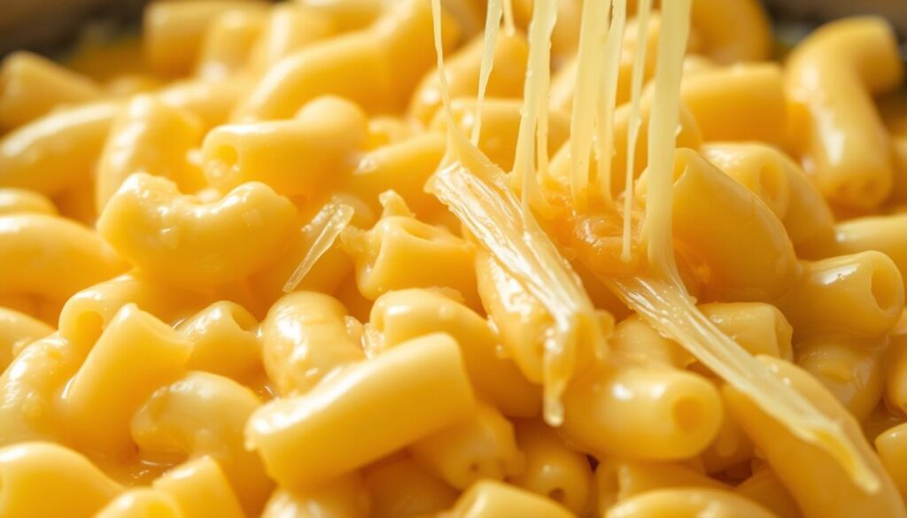 A close-up shot of a hearty, steaming bowl of homemade three-cheese macaroni and cheese. The creamy, molten cheese sauce envelops the perfectly cooked elbow pasta, creating a mouthwatering, indulgent dish. Strands of melted cheddar, Gruyère, and Parmesan cheese intertwine, glistening under soft, warm lighting that emanates a comforting, inviting atmosphere. The image captures the quintessential essence of classic, comforting mac and cheese, its rich texture and flavors jumping off the frame, ready to be savored as the ultimate expression of homemade, indulgent comfort food. A close-up shot of a hearty, steaming bowl of homemade three-cheese macaroni and cheese. The creamy, molten cheese sauce envelops the perfectly cooked elbow pasta, creating a mouthwatering, indulgent dish. Strands of melted cheddar, Gruyère, and Parmesan cheese intertwine, glistening under soft, warm lighting that emanates a comforting, inviting atmosphere. The image captures the quintessential essence of classic, comforting mac and cheese, its rich texture and flavors jumping off the frame, ready to be savored as the ultimate expression of homemade, indulgent comfort food.