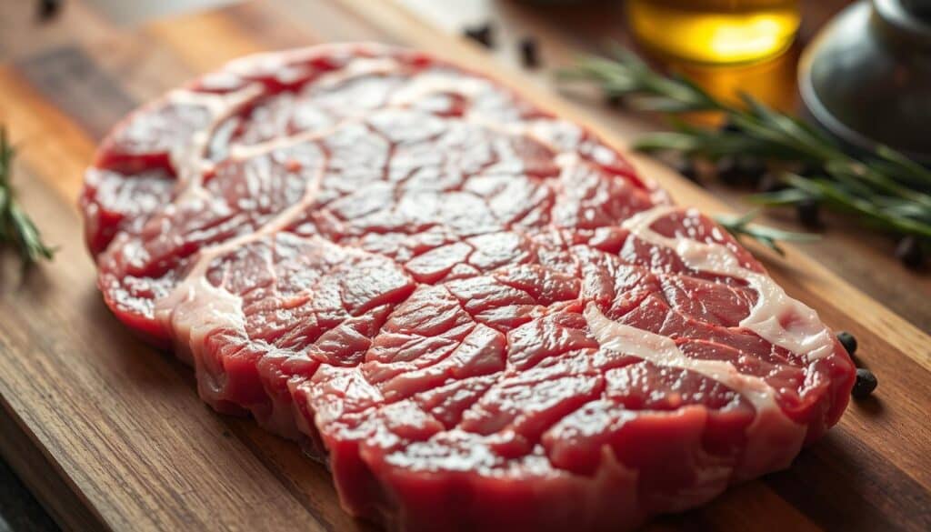 A succulent slab of beef flap meat, also known as flank steak, rests on a wooden butcher's block. The meat's marbled texture glistens under the warm, natural lighting, casting a soft, inviting glow. The camera focuses on the center of the cut, revealing its distinct grain and juicy, red hue. In the background, a few herbs and spices, such as rosemary and black peppercorns, are scattered, hinting at the flavors that will elevate this versatile cut of beef. The overall mood is one of rustic elegance, highlighting the beauty and potential of this often overlooked, yet flavorful, piece of meat. A succulent slab of beef flap meat, also known as flank steak, rests on a wooden butcher's block. The meat's marbled texture glistens under the warm, natural lighting, casting a soft, inviting glow. The camera focuses on the center of the cut, revealing its distinct grain and juicy, red hue. In the background, a few herbs and spices, such as rosemary and black peppercorns, are scattered, hinting at the flavors that will elevate this versatile cut of beef. The overall mood is one of rustic elegance, highlighting the beauty and potential of this often overlooked, yet flavorful, piece of meat.